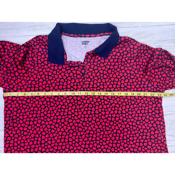 Lands End Womens Plus Size Red & Navy Heart Print Polo Shirt 2X Cotton Blend 3/4 - Picture 3 of 13